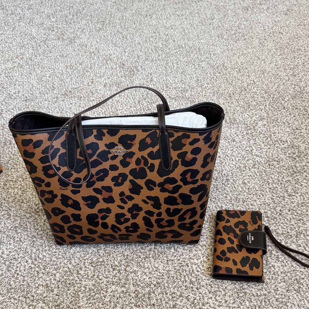 Leopard Print Tote Bag with Wallet